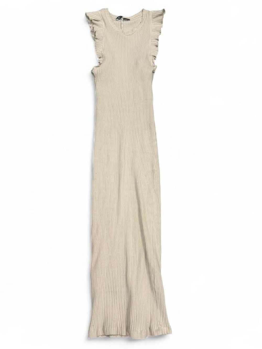 Zara Ribbed Maxi Dress in Beige with Ruffle Sleeves